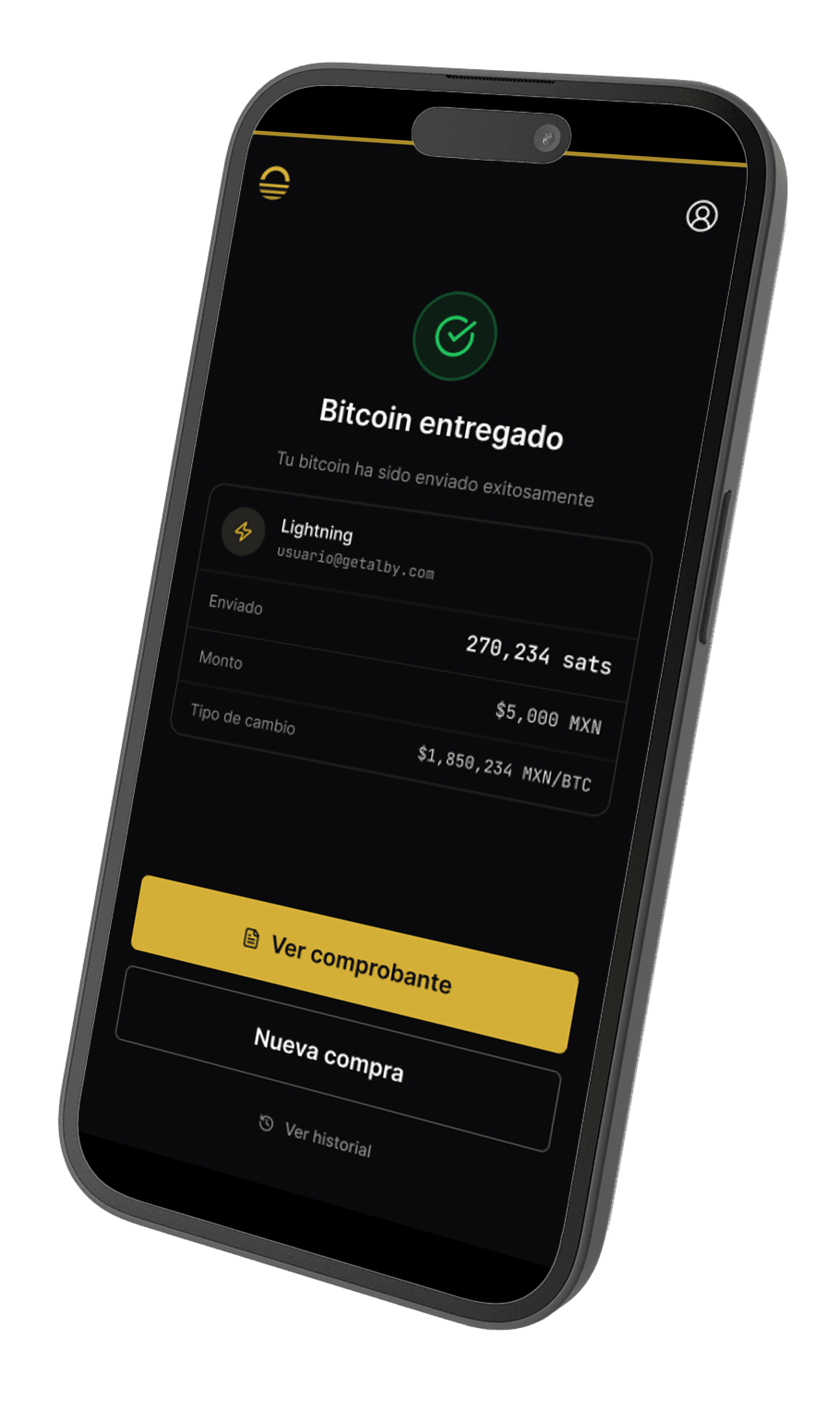 Bitcoin purchase success screen